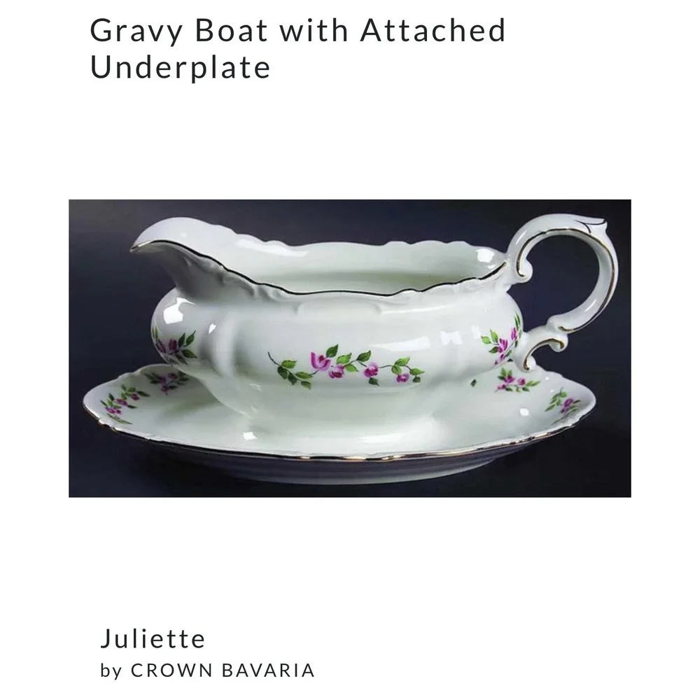 VTG Crown Bavaria Juliette Pink Roses Gravy Boat W/Attached Underplate Gold Trim